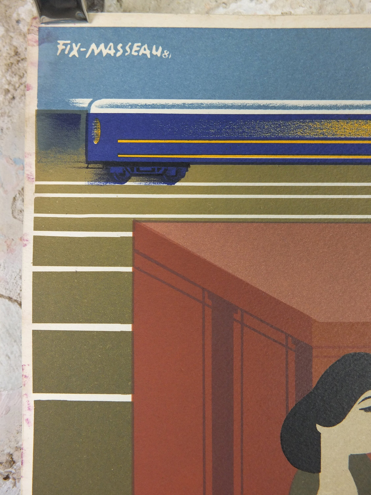Original Venice Simplon Orient Express Poster, Lady in Sleeping Car Fix Masseau, 1985 limited edition of 200, train art deco, wall art decor