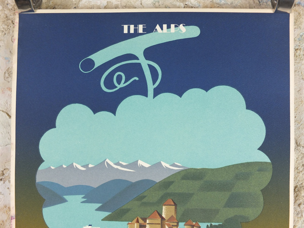 Original Venice Simplon Orient Express Poster, The Alps by Fix Masseau, Grapes, 1985 limited edition of 200, train, art deco, wall art decor