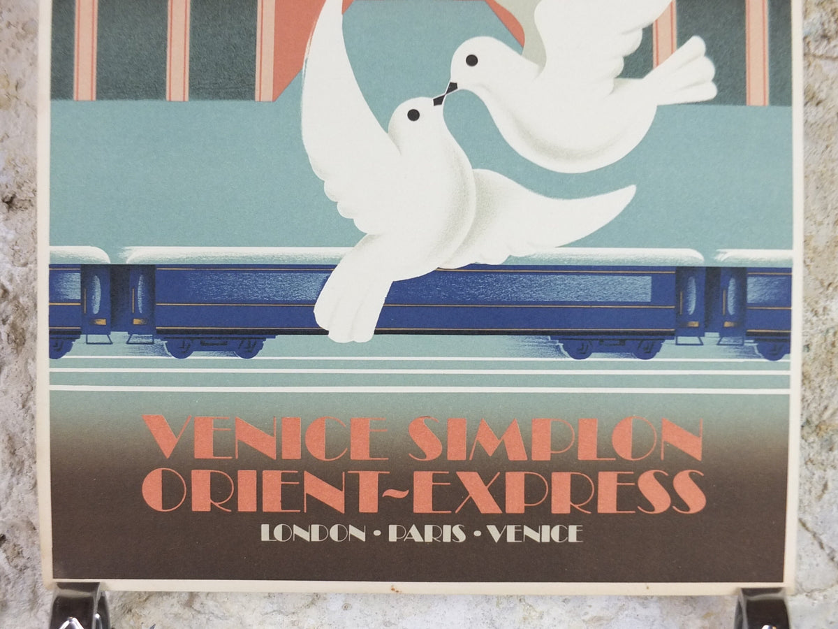 Original Venice Simplon Orient Express Poster, Milan by Fix Masseau, Doves, 1985 limited edition of 200, train, art deco, wall art decor
