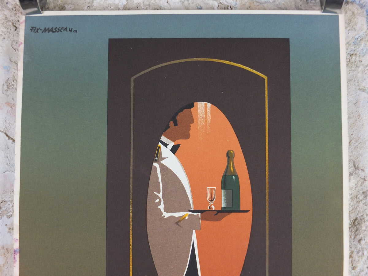Original Venice Simplon Orient Express Poster, The Waiter by Fix Masseau, 1985 limited edition of 200, train, art deco, wall art decor