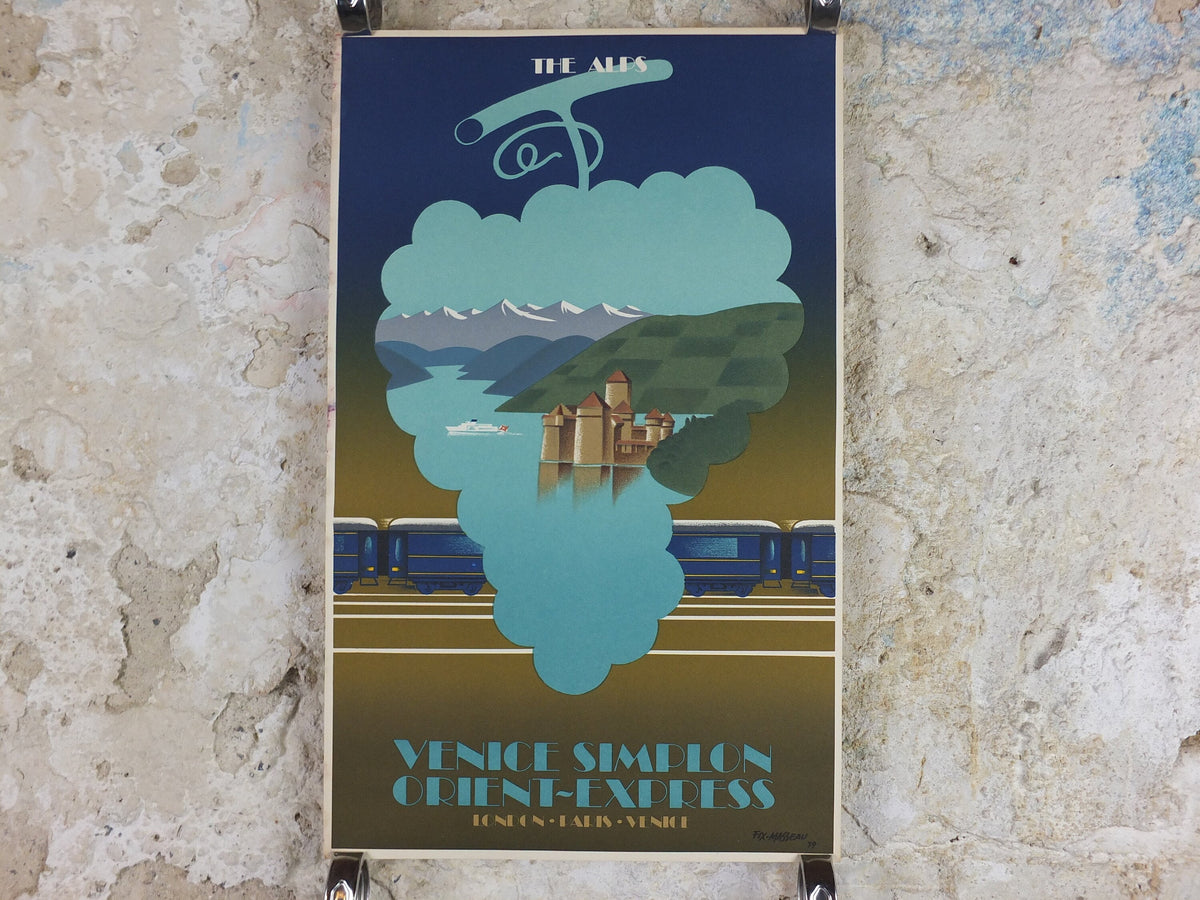Original Venice Simplon Orient Express Poster, The Alps by Fix Masseau, Grapes, 1985 limited edition of 200, train, art deco, wall art decor