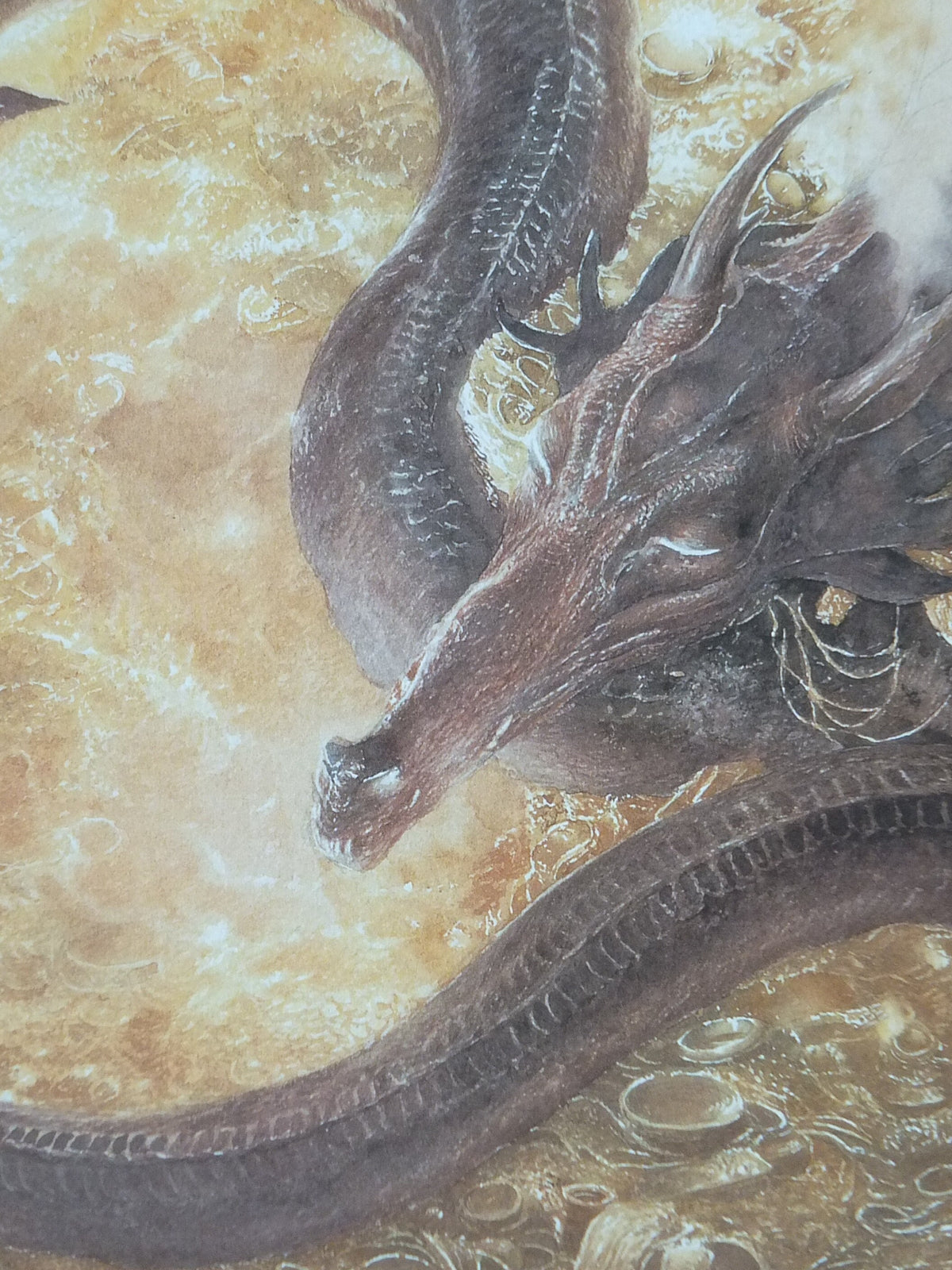 Signed 1997 Smaug Poster, by Alan Lee, Under the Lonely Mountain from The Hobbit, J.R.R. Tolkien, Erebor, illustration print wall art decor