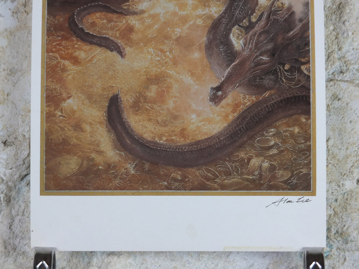 Signed 1997 Smaug Poster, by Alan Lee, Under the Lonely Mountain from The Hobbit, J.R.R. Tolkien, Erebor, illustration print wall art decor