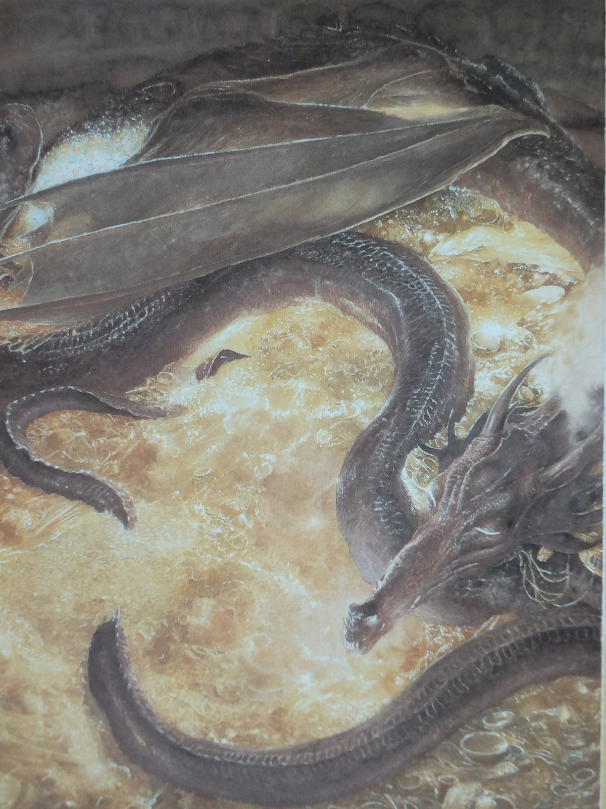 Signed 1997 Smaug Poster, by Alan Lee, Under the Lonely Mountain from The Hobbit, J.R.R. Tolkien, Erebor, illustration print wall art decor