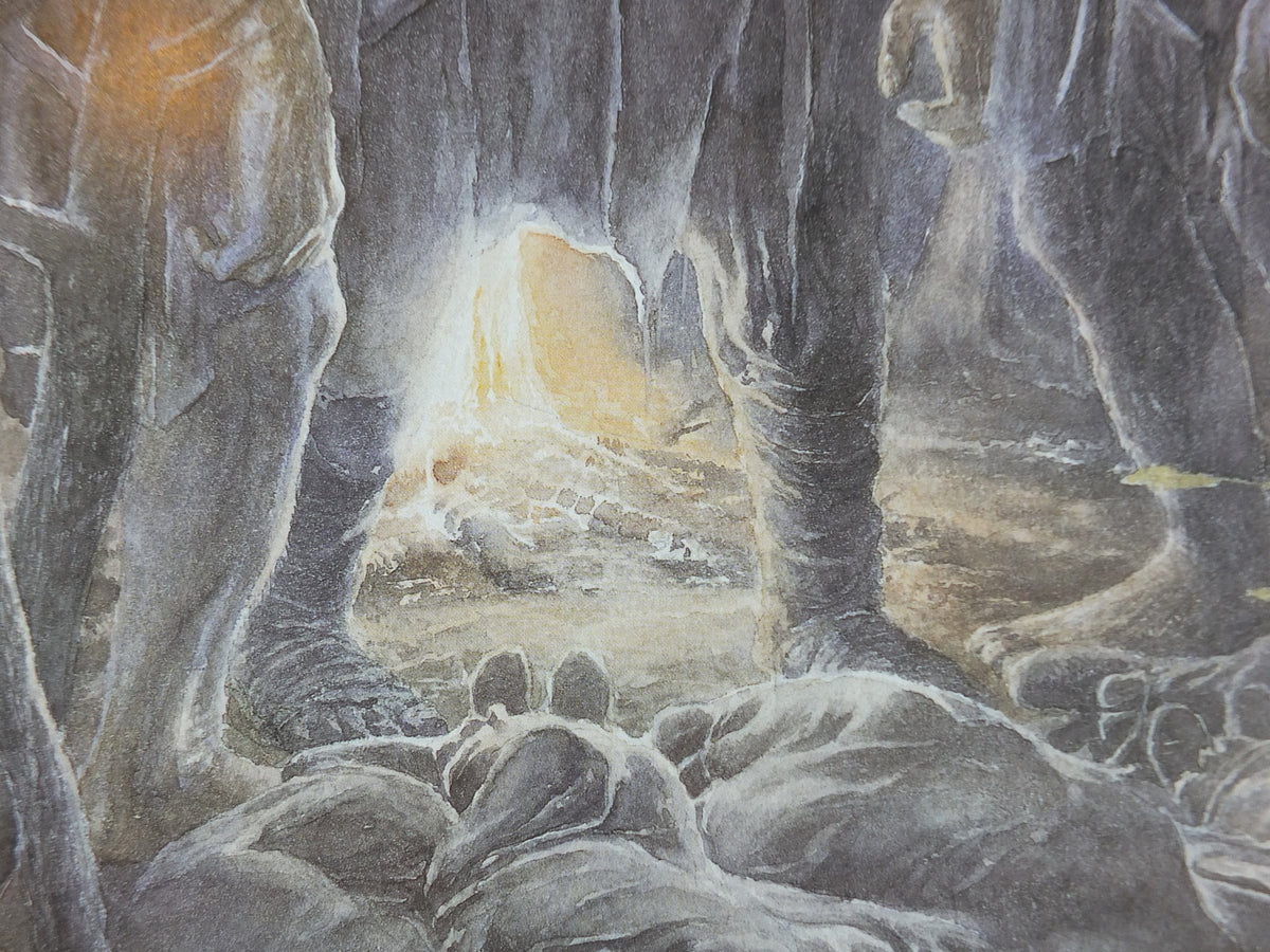 Signed 1997 The Stone Trolls Poster, by Alan Lee, Trolls capture dwarves from The Hobbit, J.R.R. Tolkien, illustration print wall art decor