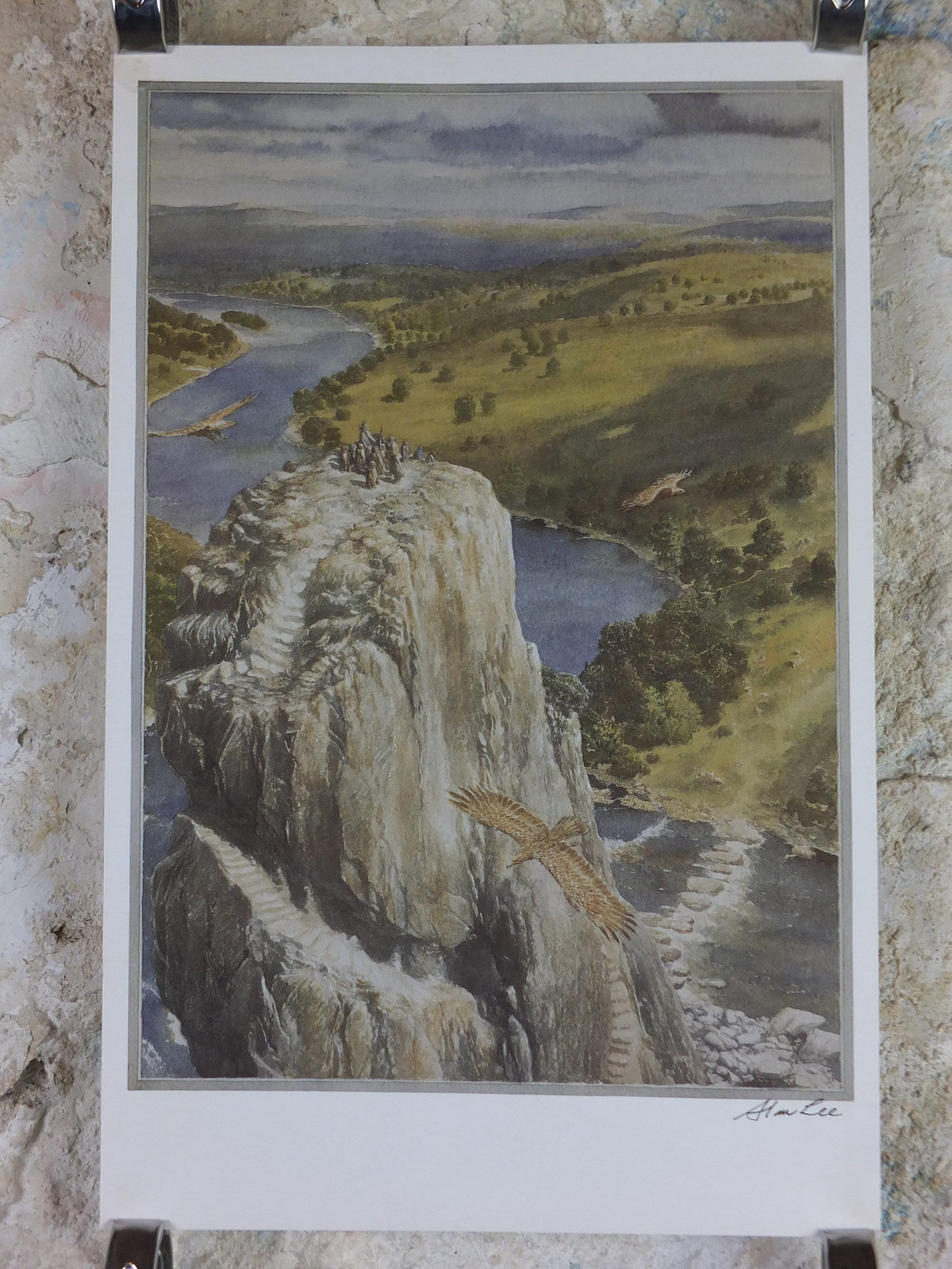 Signed 1997 The Carrock Poster, by Alan Lee, from The Hobbit, J.R.R. Tolkien, Beorn and the Eagles, illustration print wall art decor