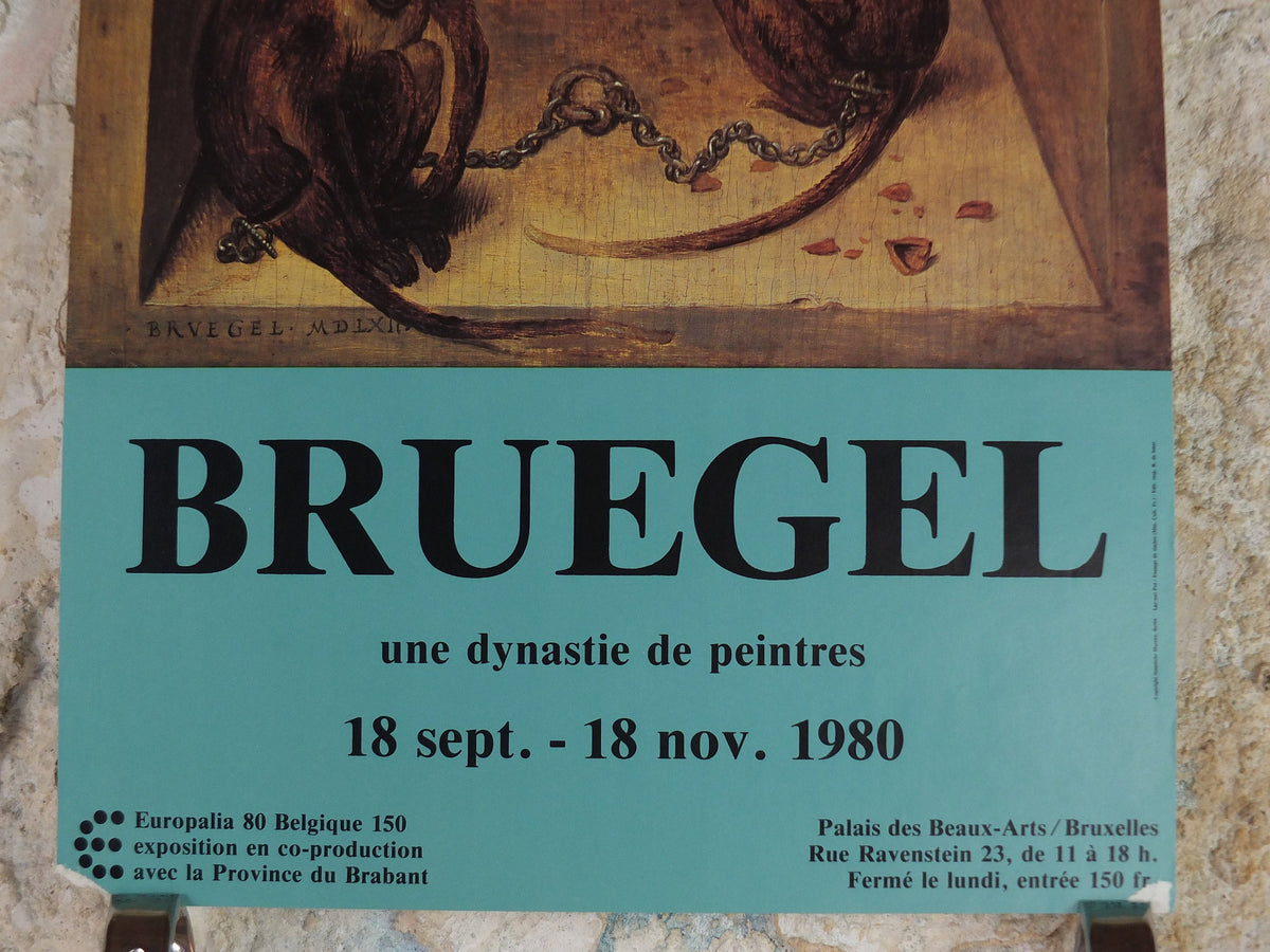 1980 Bruegel Poster, Two Chained Monkeys 1562, Pieter Bruegel the Elder, Dutch and Flemish artist gallery exhibition, wall art decor