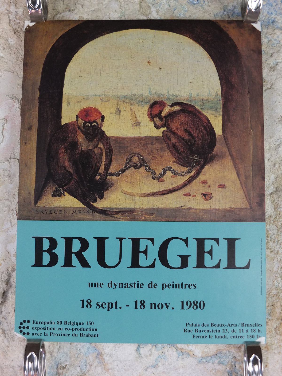 1980 Bruegel Poster, Two Chained Monkeys 1562,  Pieter Bruegel the Elder, Dutch and Flemish artist gallery exhibition, wall art decor