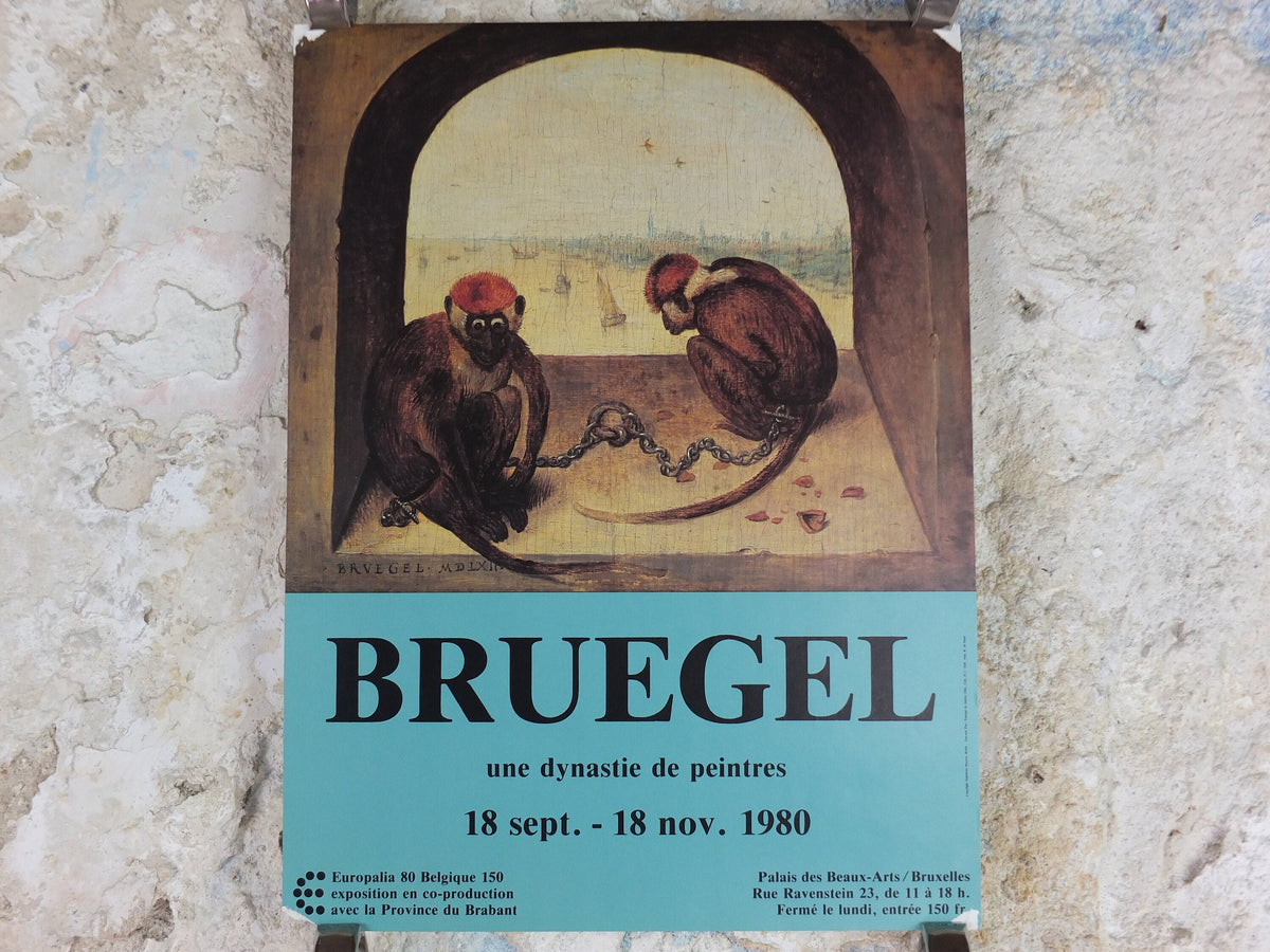1980 Bruegel Poster, Two Chained Monkeys 1562, Pieter Bruegel the Elder, Dutch and Flemish artist gallery exhibition, wall art decor