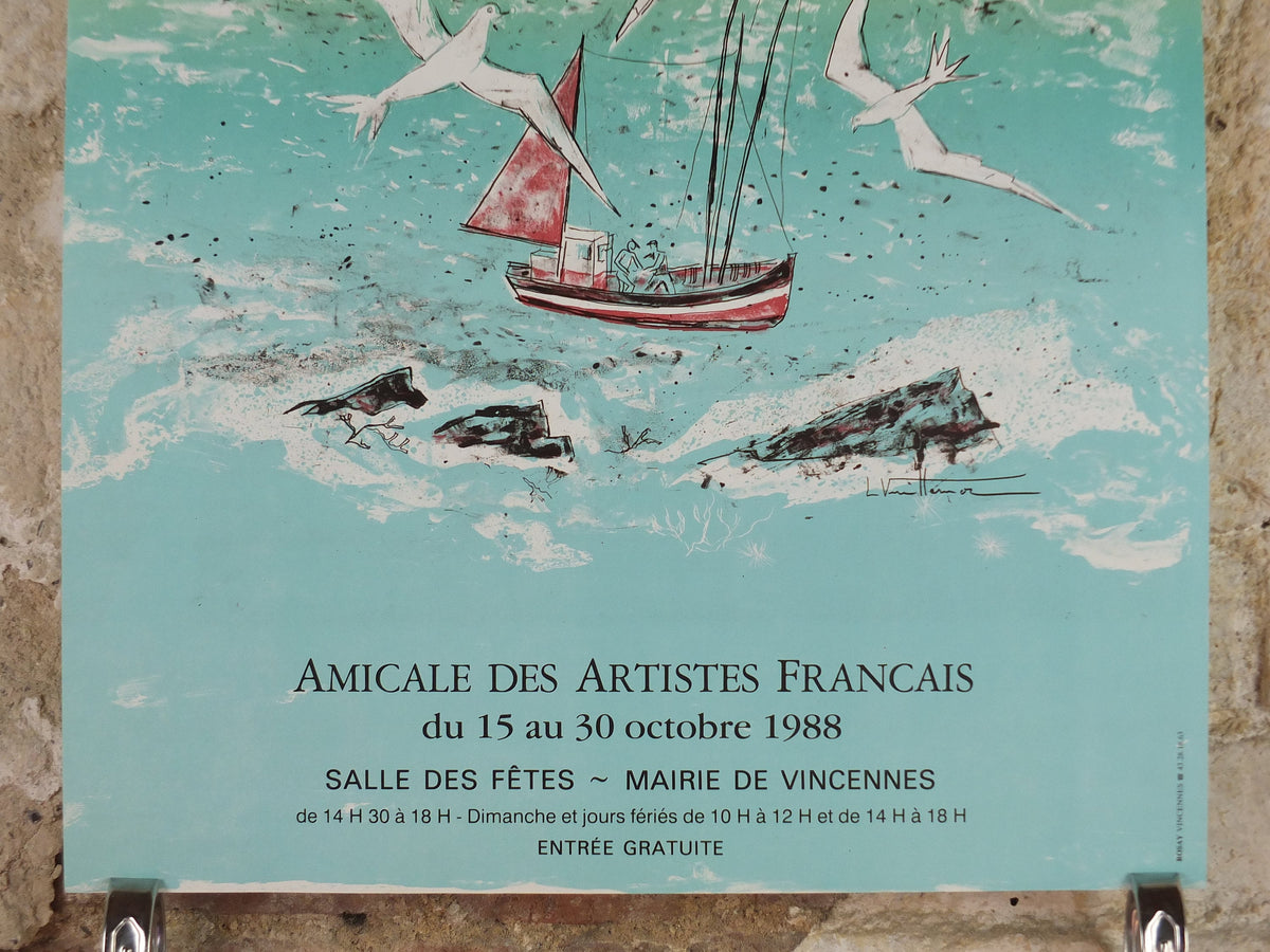 1988 French coastal fishing Poster, seascape and coastal art at Vincennes, Paris, artist gallery exhibition, wall art decor