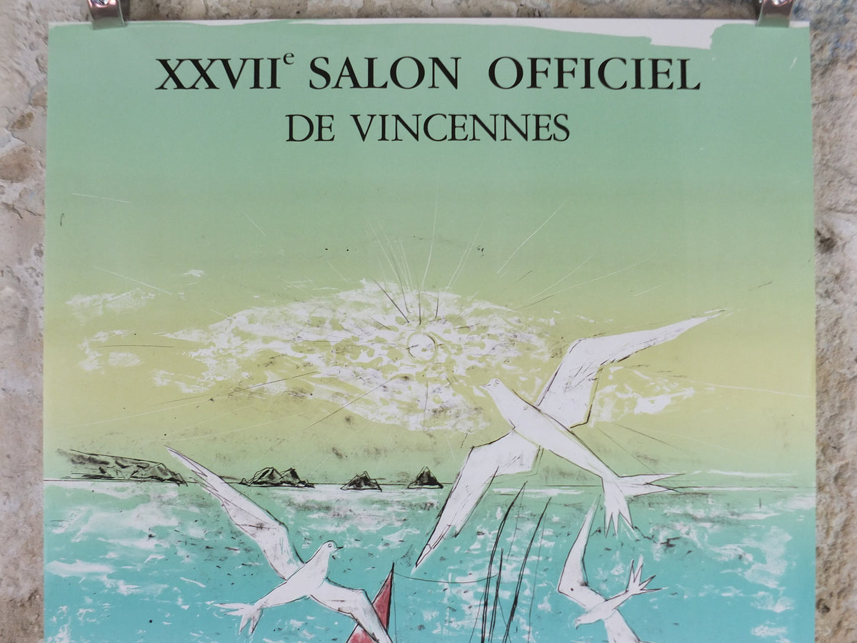 1988 French coastal fishing Poster, seascape and coastal art at Vincennes, Paris, artist gallery exhibition, wall art decor