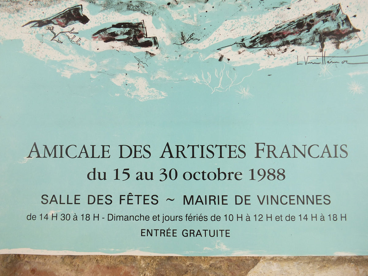 1988 French coastal fishing Poster, seascape and coastal art at Vincennes, Paris, artist gallery exhibition, wall art decor