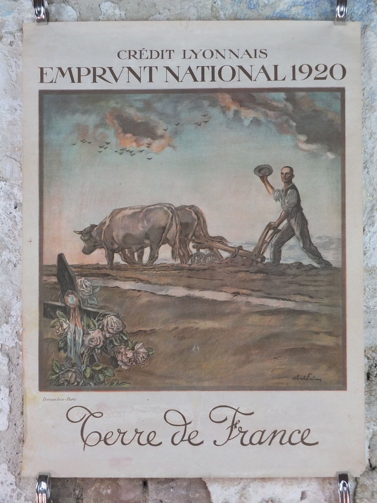 1920 French WW1 War Bond Poster, by Abel Faivre, Credit Lyonnais, Embrunt National 1920, original antique, wall art decor