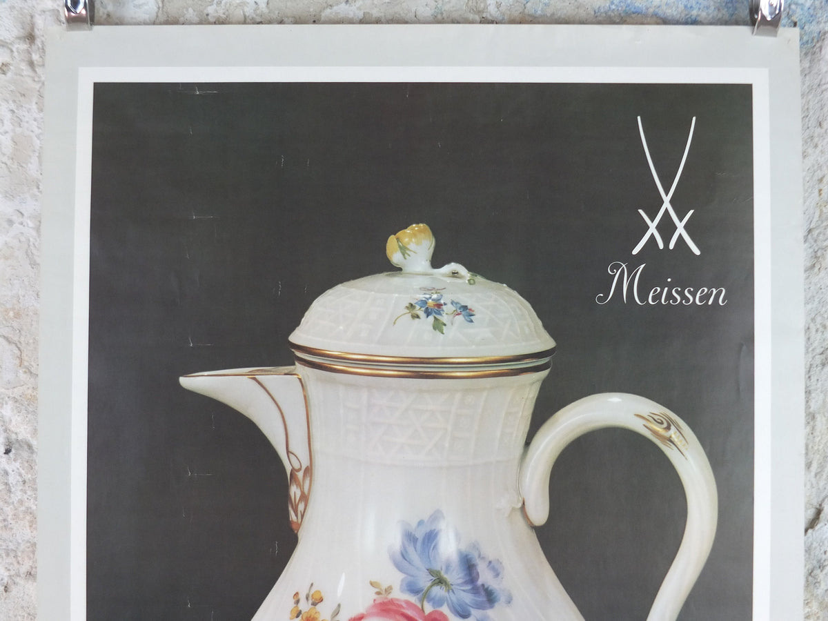 1980s Meissen China Poster, floral jug, Porcelain from DDR, hard paste, wall art decor