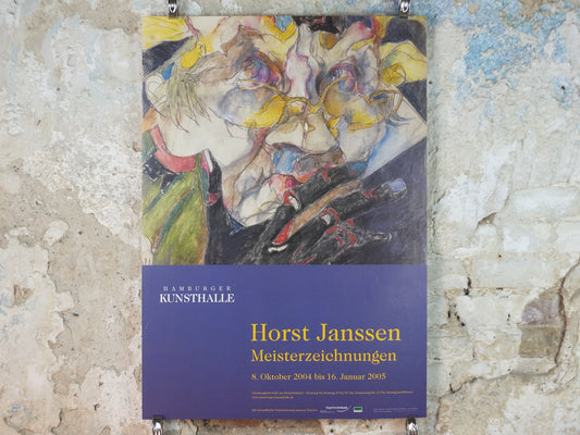 2004 Horst Janssen Poster, Shamed into Paranoia, Hamburg Art Gallery, lithography and print making, gallery exhibition wall art decor