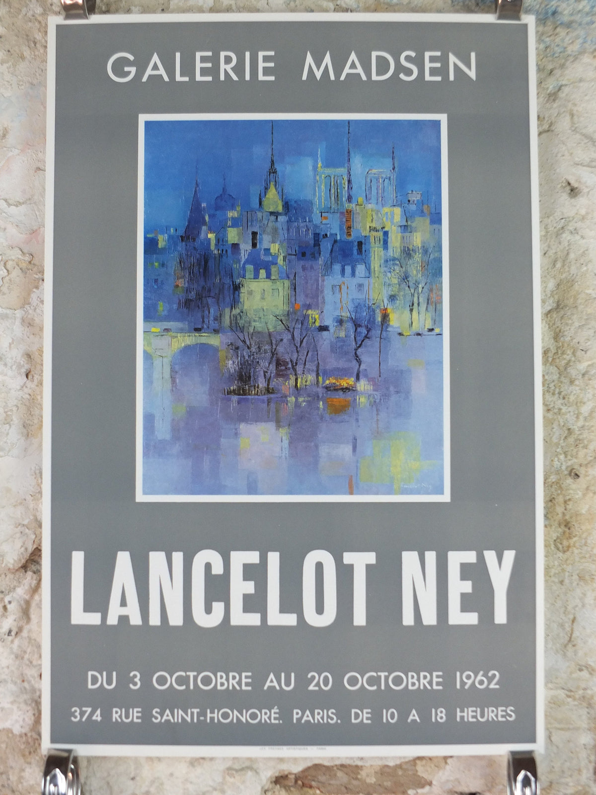 1962 Lancelot Ney Poster, László Ney at Galerie Madsen in Paris, cubism abstract, artist gallery exhibition, wall art decor
