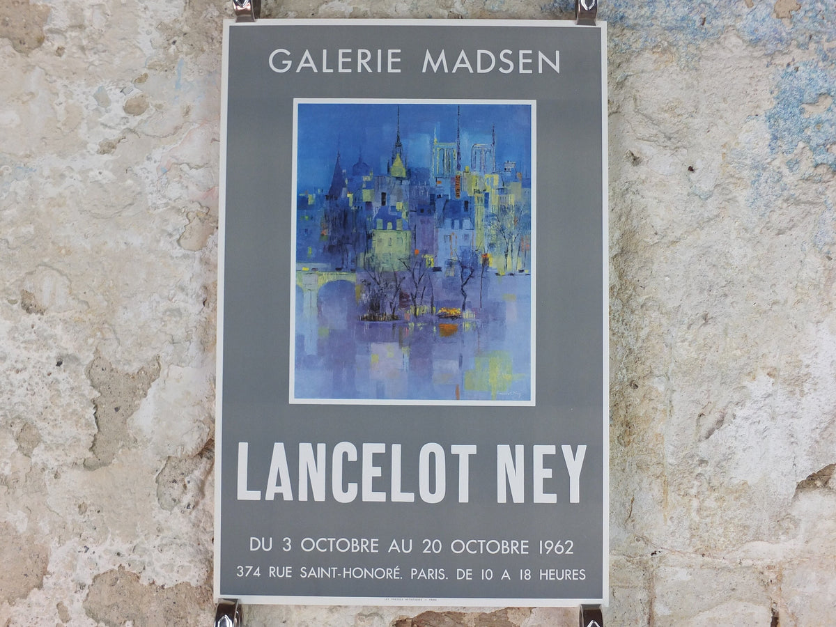 1962 Lancelot Ney Poster, László Ney at Galerie Madsen in Paris, cubism abstract, artist gallery exhibition, wall art decor