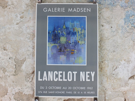 1962 Lancelot Ney Poster, László Ney at Galerie Madsen in Paris, cubism abstract, artist gallery exhibition, wall art decor