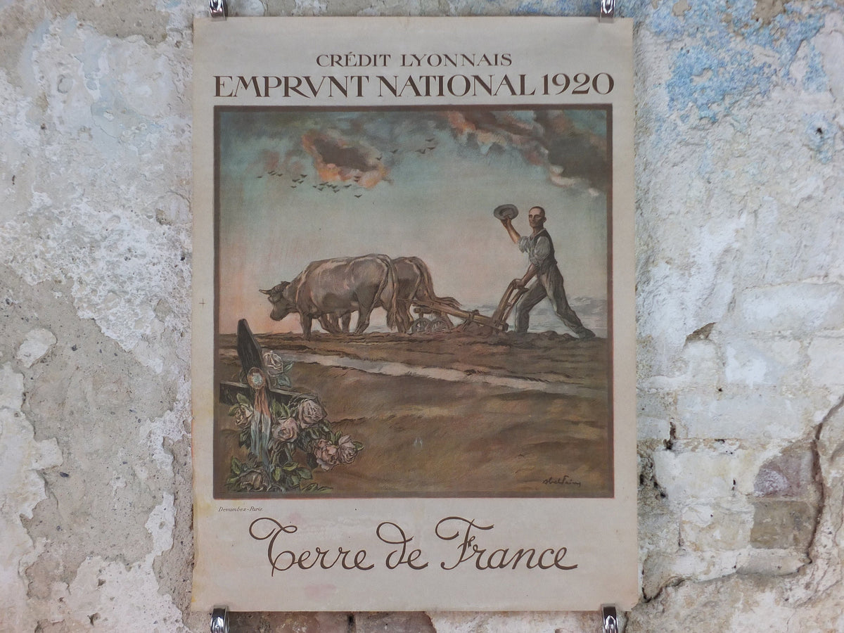 1920 French WW1 War Bond Poster, by Abel Faivre, Credit Lyonnais, Embrunt National 1920, original antique, wall art decor