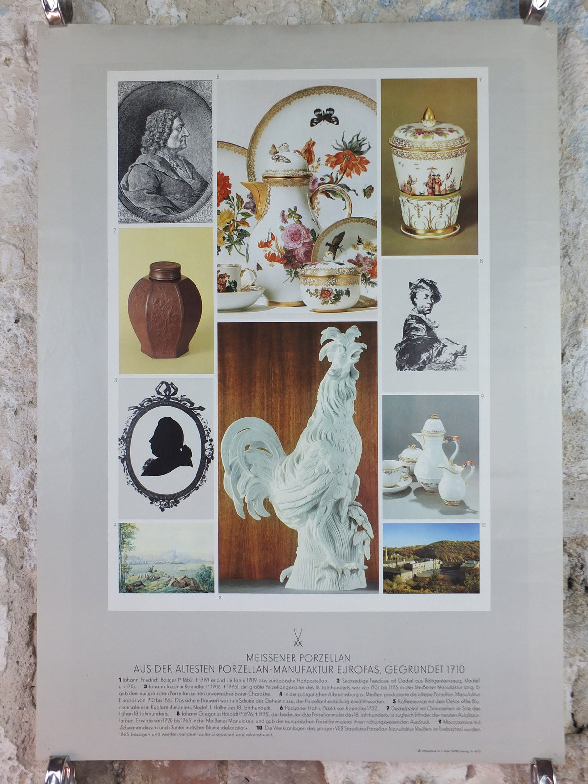 1980s Meissen China Poster, floral jug, Porcelain from DDR, hard paste, wall art decor