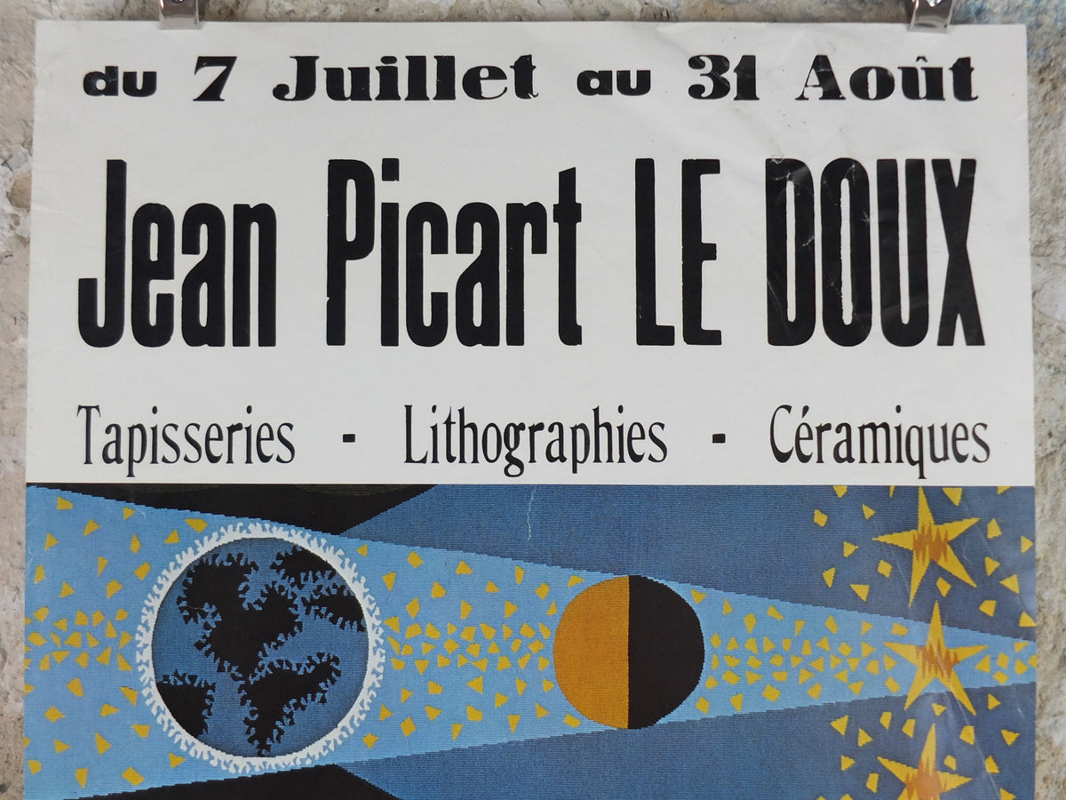 1977 Jean Picart Le Doux Poster, planets, moon, lots of stars, fish and eclipse, French painter, wall art decor