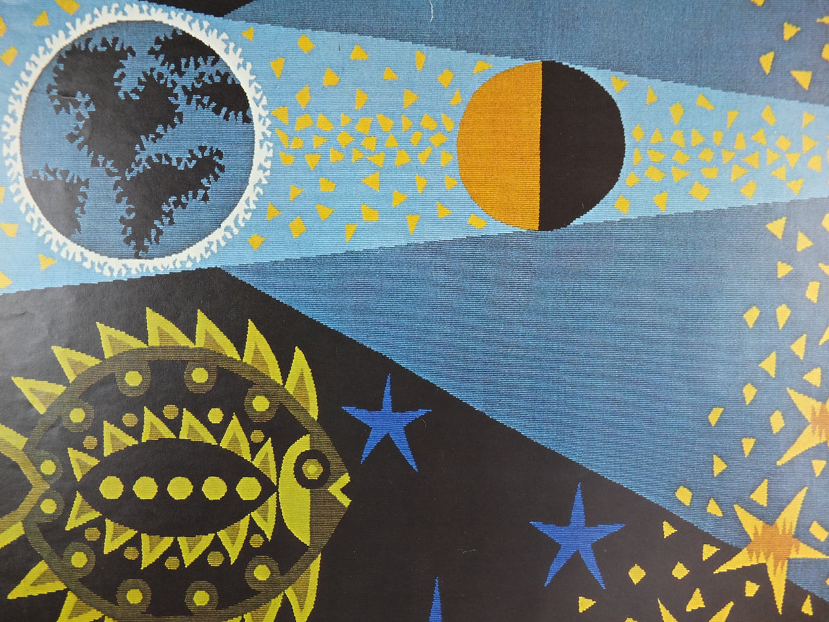 1977 Jean Picart Le Doux Poster, planets, moon, lots of stars, fish and eclipse, French painter, wall art decor