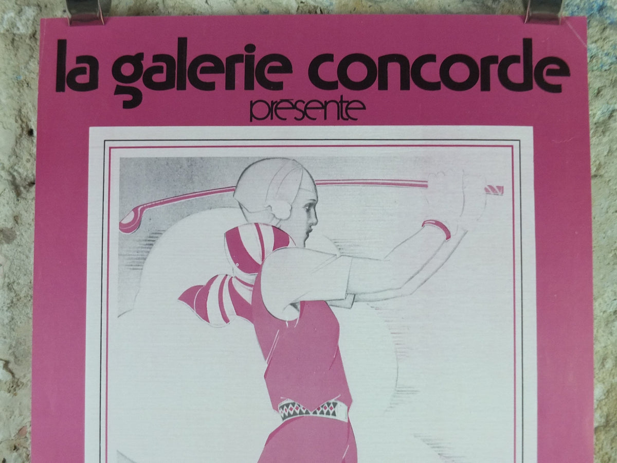 1970s Rene Vincent Poster, In Pink, Woman playing golf at Saralabot c1930, Art Deco Nouveau neoclassical, gallery exhibition, wall art decor