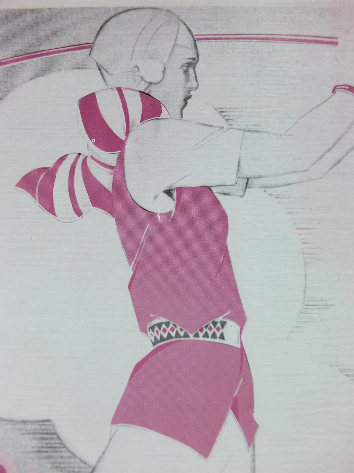 1970s Rene Vincent Poster, In Pink, Woman playing golf at Saralabot c1930, Art Deco Nouveau neoclassical, gallery exhibition, wall art decor