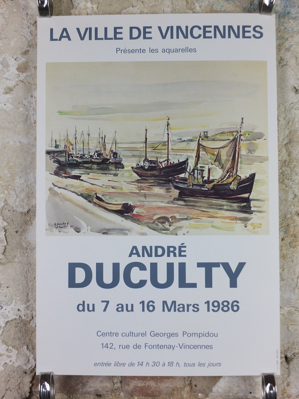 1986 Andre Duculty Poster, Fishing boats at Port Philippe. beach and fishing art, seascapes, French painter, wall art decor