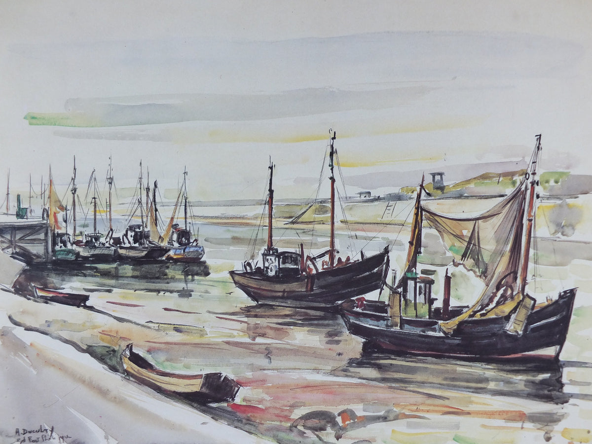 1986 Andre Duculty Poster, Fishing boats at Port Philippe. beach and fishing art, seascapes, French painter, wall art decor