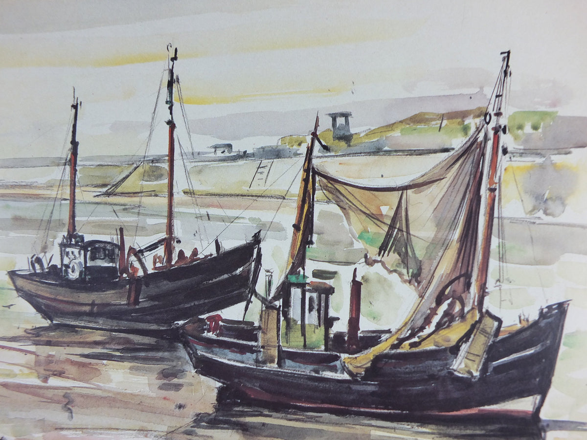 1986 Andre Duculty Poster, Fishing boats at Port Philippe. beach and fishing art, seascapes, French painter, wall art decor