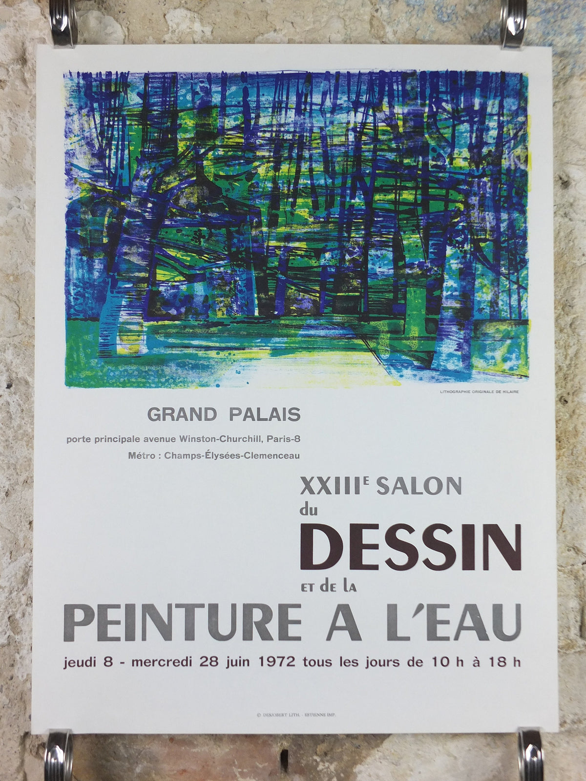 1972 Camille Hilaire Poster, Forest of strong greens and blues, French Cubism artist, Grand Palais Paris, wall art decor