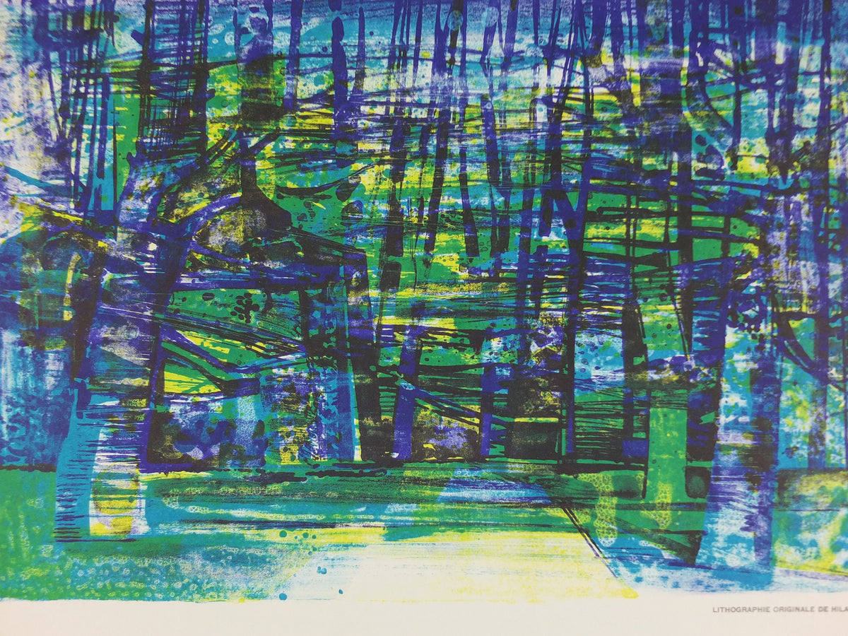 1972 Camille Hilaire Poster, Forest of strong greens and blues, French Cubism artist, Grand Palais Paris, wall art decor