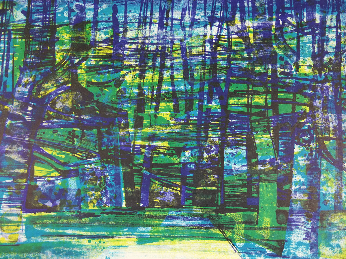 1972 Camille Hilaire Poster, Forest of strong greens and blues, French Cubism artist, Grand Palais Paris, wall art decor