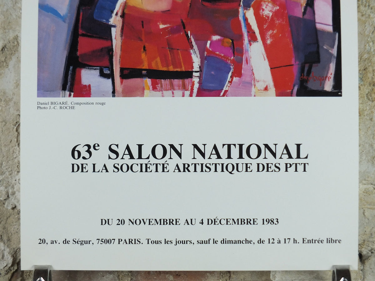 1983 Daniel Bigare Poster, Composition Rouge, Ministry of Post and Communications, Paris, artist gallery exhibition, wall art decor