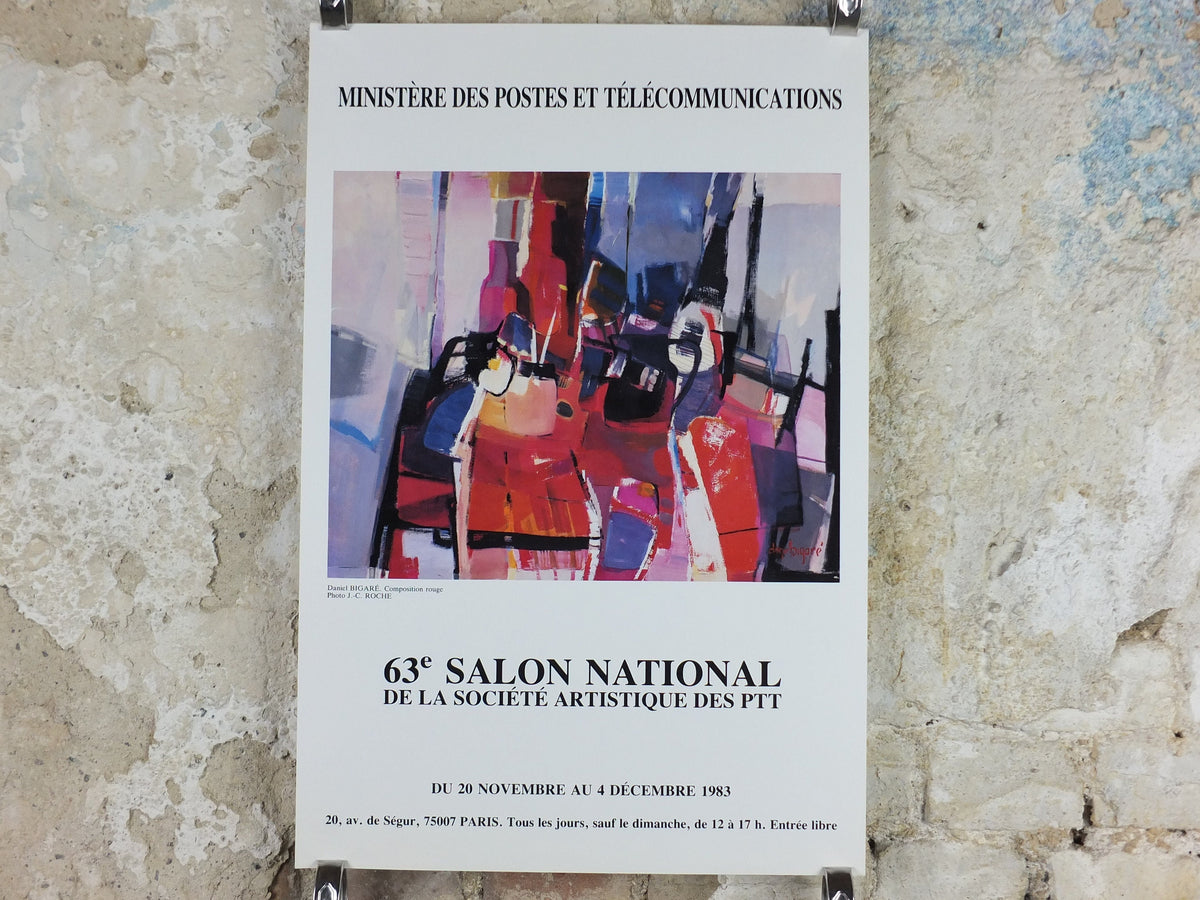 1983 Daniel Bigare Poster, Composition Rouge, Ministry of Post and Communications, Paris, artist gallery exhibition, wall art decor