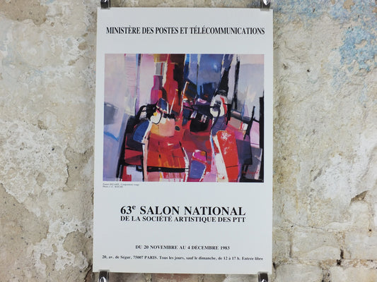 1983 Daniel Bigare Poster, Composition Rouge, Ministry of Post and Communications, Paris, artist gallery exhibition, wall art decor