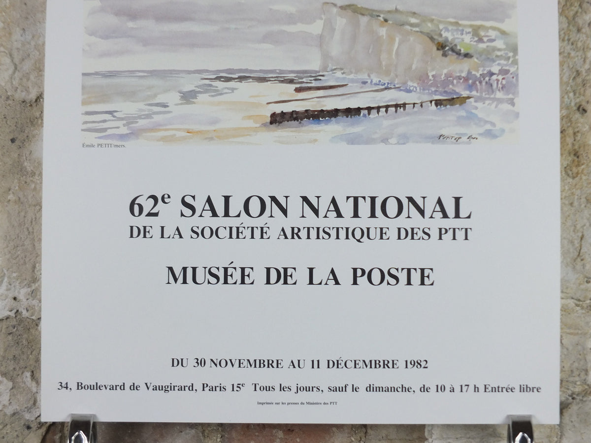 1982 Emile Petit Poster, White Cliffs Seascape, Ministry of Post and Communications, Paris, artist gallery exhibition, wall art decor