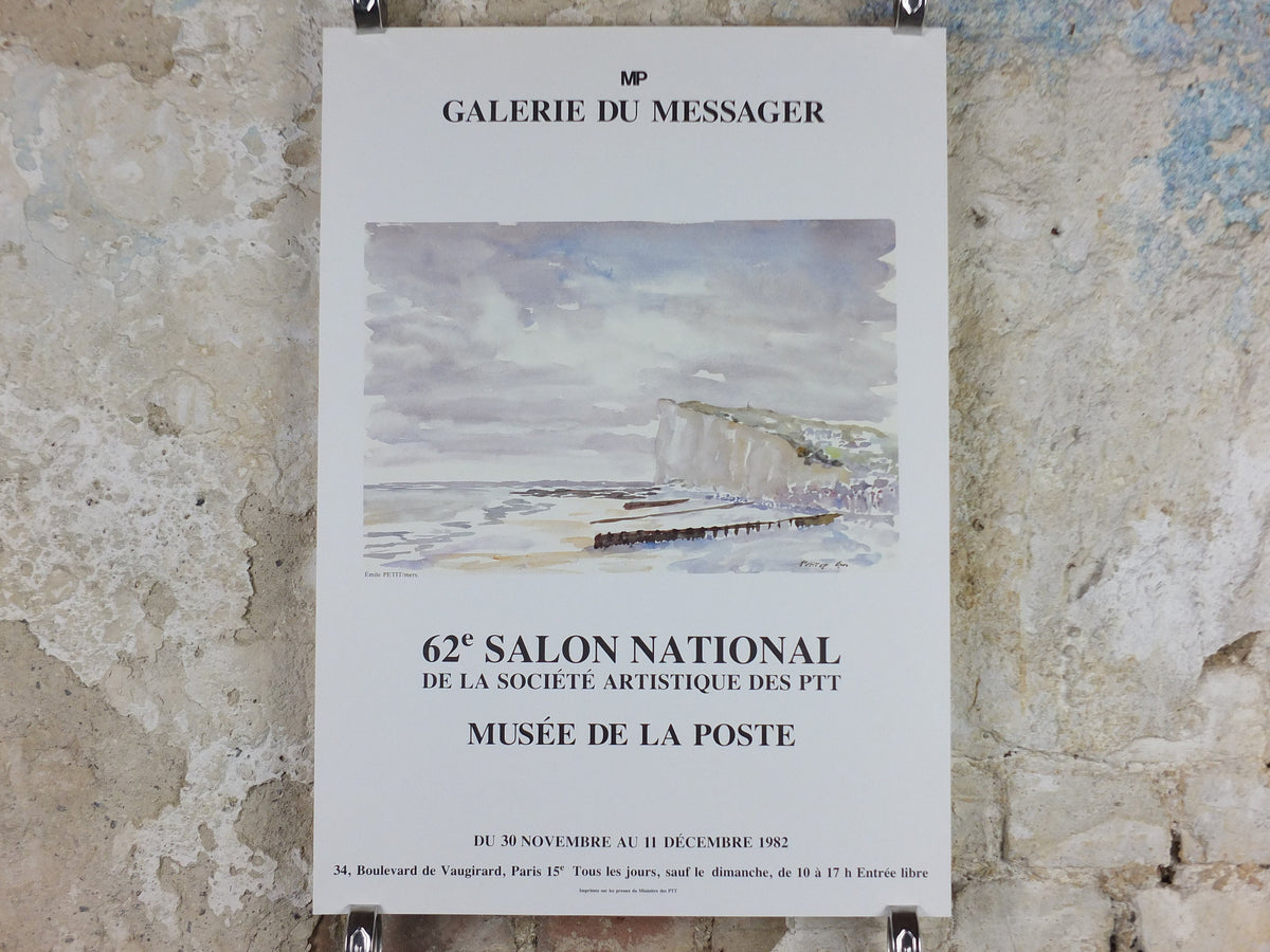 1982 Emile Petit Poster, White Cliffs Seascape, Ministry of Post and Communications, Paris, artist gallery exhibition, wall art decor
