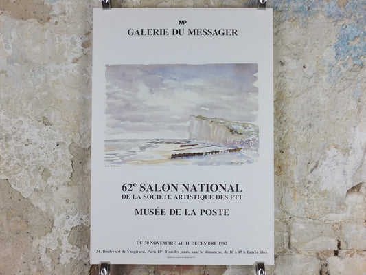 1982 Emile Petit Poster, White Cliffs Seascape, Ministry of Post and Communications, Paris, artist gallery exhibition, wall art decor
