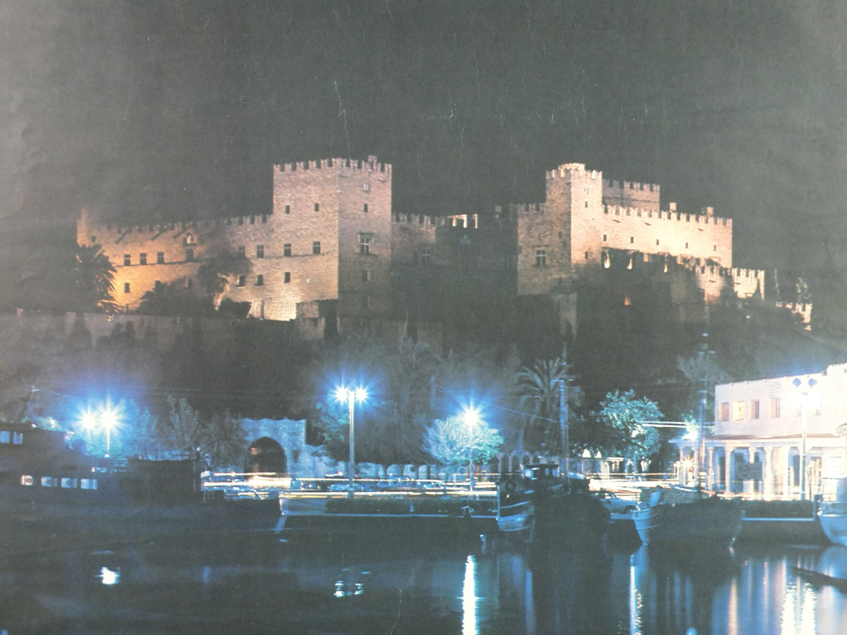 1971 Rhodes Greece Travel Poster, Ροδοσ, Palace of the Grand Master, Knights of Rhodes, travel tourism, holiday vacation, wall art decor