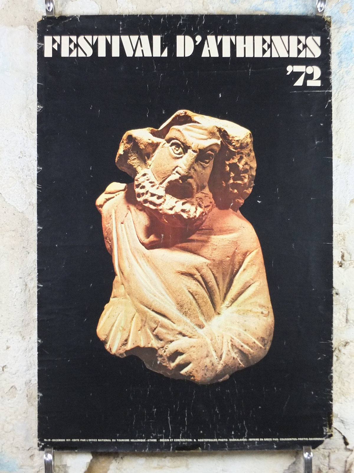 1972 Festival of Athens Poster, classical Greek sculpture, travel tourism, holiday vacation, wall art decor