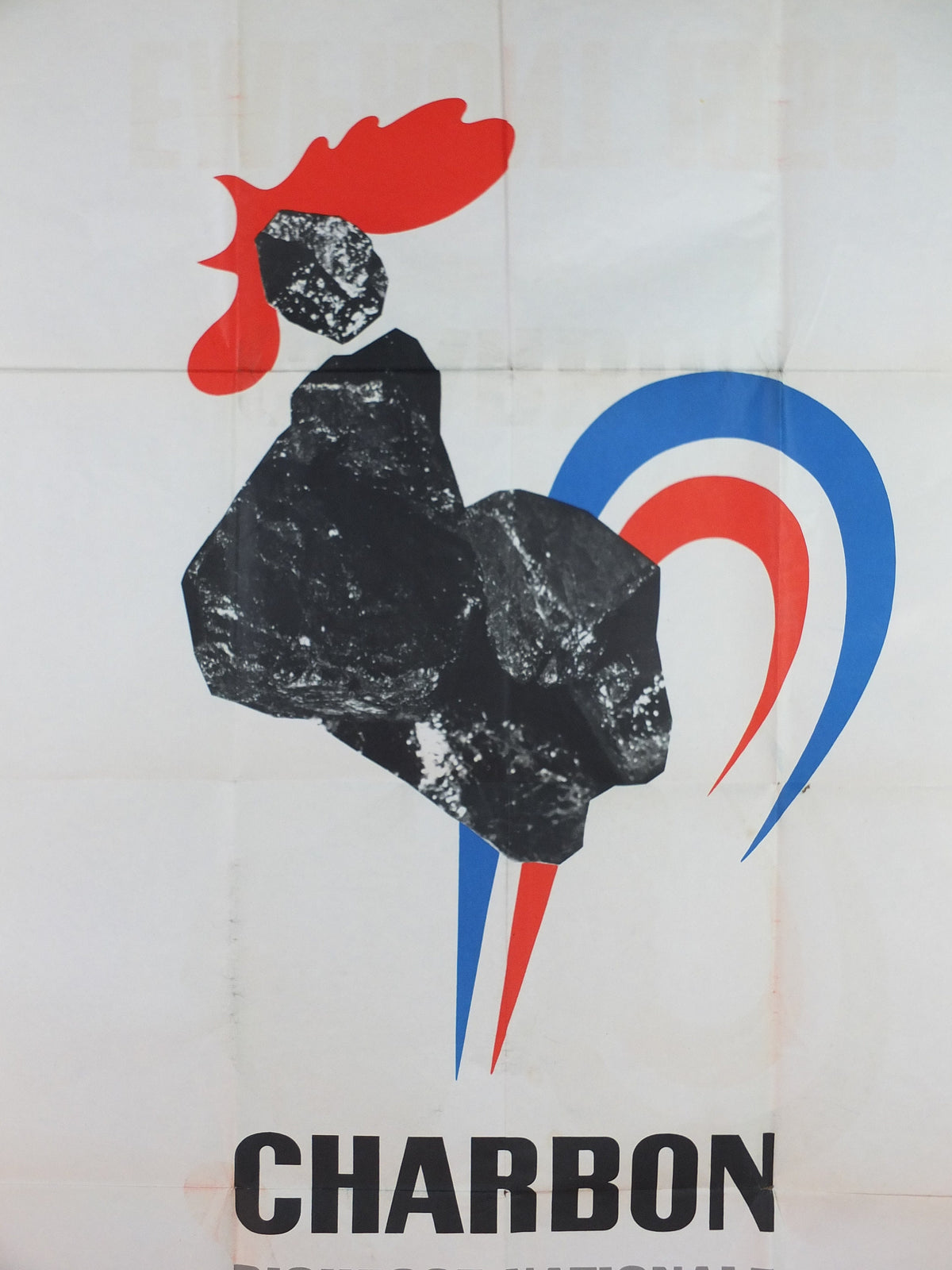 1955 Coal mining- Charbon Richesse Nationale Poster, Tricolour Rooster, RL Dupuy, French Energy Industry, fossil fuel Bonds, wall art decor