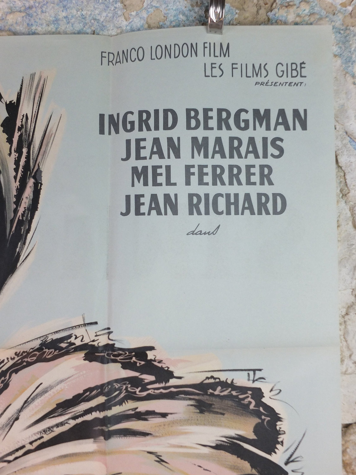 1956 Elena and her Men Poster, Ingrid Bergman, original Vintage French "Grande" size, Elena et les Hommes, beautiful powder grey/blue