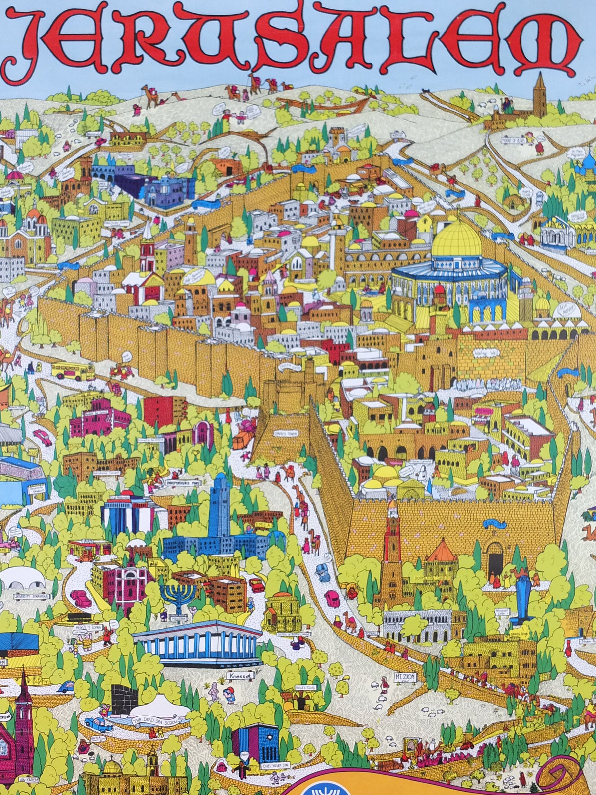 1973 Jerusalem Poster, The Holy City by Roy Bishop, Israel's 25th Anniversary Year, Travel tourism wall art decor