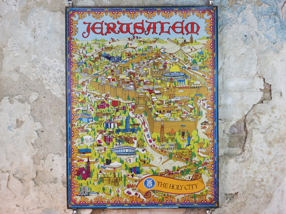 1973 Jerusalem Poster, The Holy City by Roy Bishop, Israel's 25th Anniversary Year, Travel tourism wall art decor