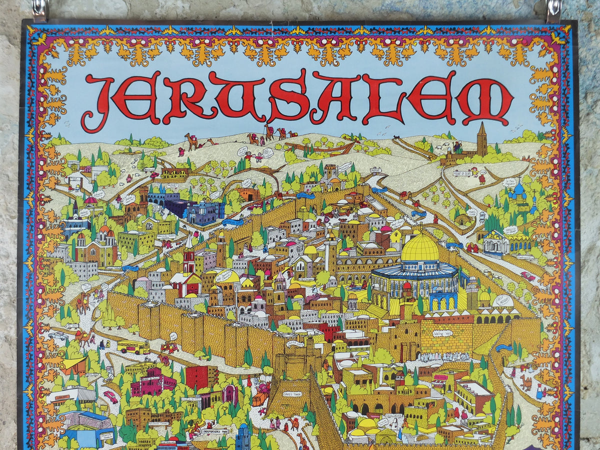1973 Jerusalem Poster, The Holy City by Roy Bishop, Israel's 25th Anniversary Year, Travel tourism wall art decor