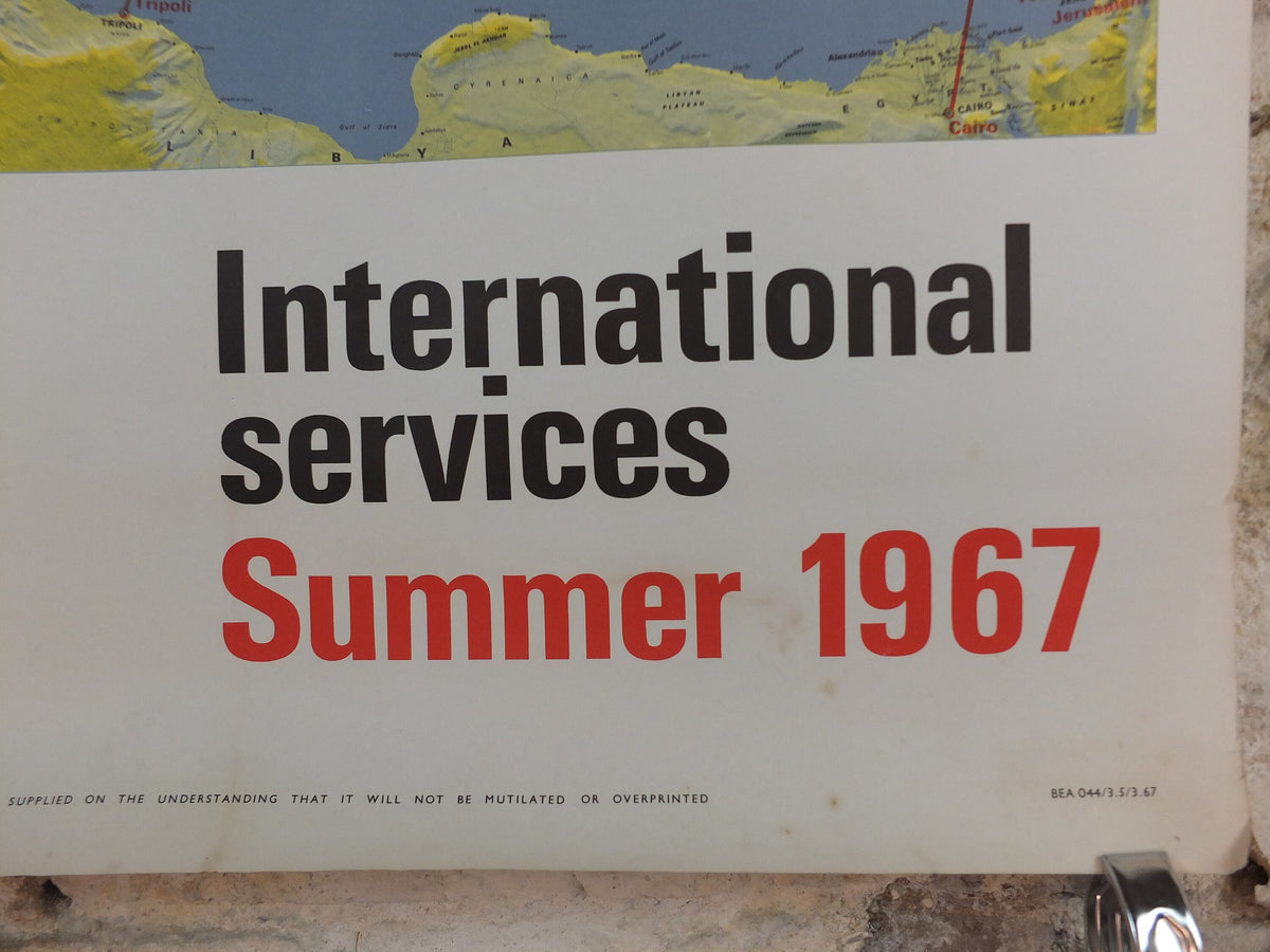 1967 BEA Europe Route Map Poster, British European Airways, Original Vintage Summer 1967, air travel tourism, wall art retro decor