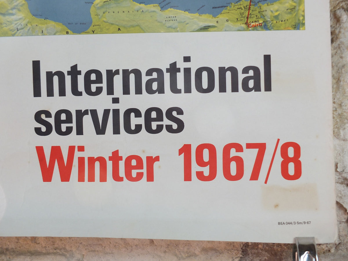 1967 BEA Europe Route Map Poster, British European Airways, Original Vintage Winter 1967-68, air travel tourism, wall art retro decor