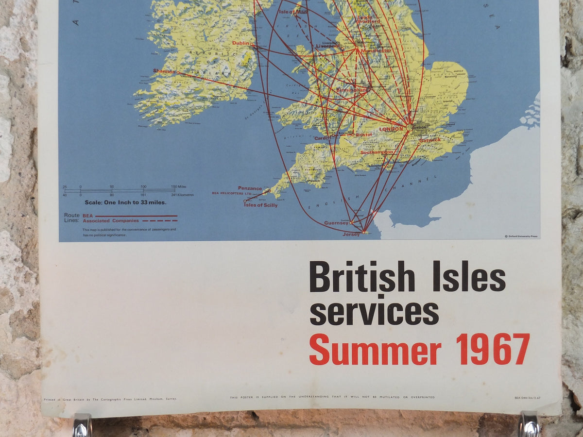 1967 BEA British Isles Route Map Poster, British European Airways, Original Vintage Summer 1967, air travel tourism, wall art retro decor